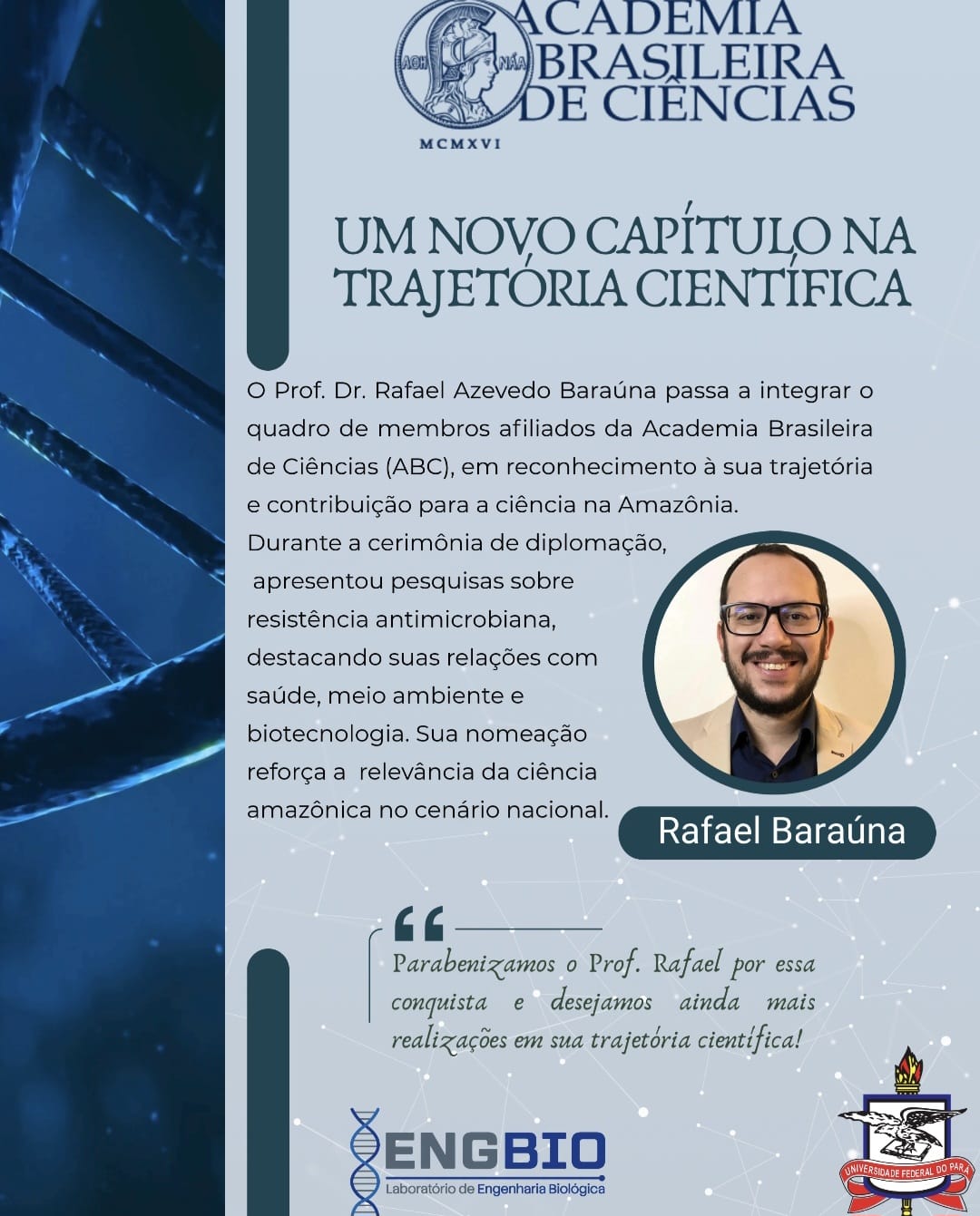 Prof. Dr. Rafael Baraúna toma posse como membro afiliado da Academia Brasileira de Ciências (ABC)